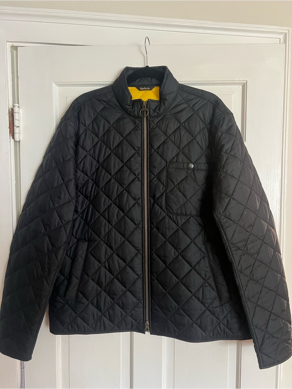 Barbour Quilted Lightweight Black Jacket with Yellow Lining